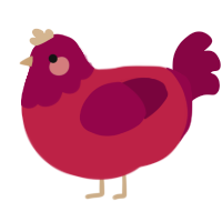 jelly, a crimson and maroon chicken with a head pattern
