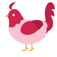 berry mix, a rose and crimson chicken with a head pattern