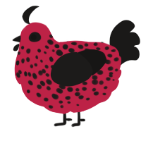 Ladybug, a crimson and sable chicken with a speckle pattern