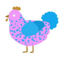 Plead, a lavender and sky chicken with a speckle pattern
