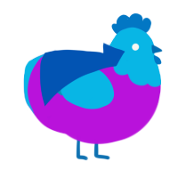 A amethyst and cerulean chicken with a head pattern