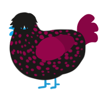 A sable and maroon chicken with a speckle pattern