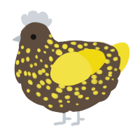 A bark and yellow chicken with a speckle pattern