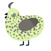 A apple and grey chicken with a speckle pattern