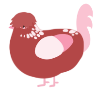 A red and rose chicken with a neck-speckle pattern