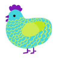 A aqua and lime chicken with a lace pattern