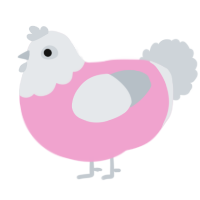 yass jr-, a pink and mist chicken with a head pattern