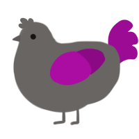 who care-, a grey and plum chicken