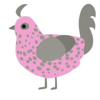 A pink and ash chicken with a speckle pattern
