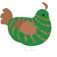 Kelp, a viridian and brown chicken with a bar pattern