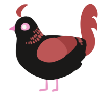 Betelgeuse, a sable and red chicken with a neck-band pattern