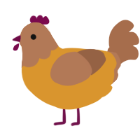 nugget, a orange and brown chicken with a head pattern
