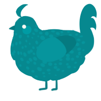 Raine, a teal chicken with a speckle pattern