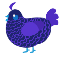 Lorekeeper, a navy and indigo chicken with a lace pattern