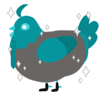 Radio Host Miku, a grey and teal chicken with a head pattern