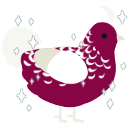 Cest la Vie, a maroon and white chicken with a half-lace pattern