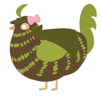 Fenomshank, a bark and chartreuse chicken with a bar pattern