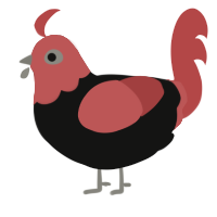 A black and red chicken with a head pattern