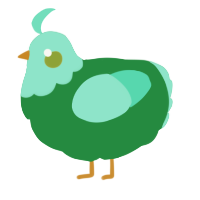 A viridian and mint chicken with a head pattern