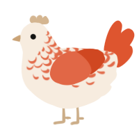 A cream and vermilion chicken with a half-lace pattern