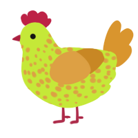 Plutonium, a lime and orange chicken with a speckle pattern