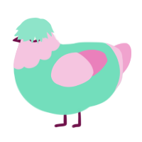 A mint and pink chicken with a head pattern