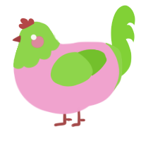 Bloom, a pink and grass chicken with a head pattern