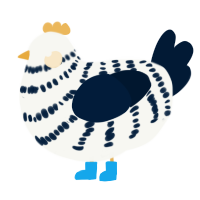 A white and tumblr chicken with a bar pattern
