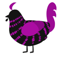 A black and plum chicken with a bar pattern