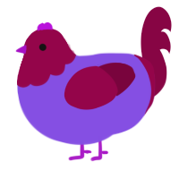Flambe, a blurple and maroon chicken with a head pattern
