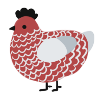 Bauble, a red and mist chicken with a lace pattern