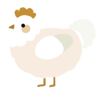 Whip cream, a cream and white chicken with a head pattern