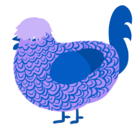 Flip, a lilac and ultramarine chicken with a double-lace pattern