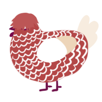 A red and cream chicken with a lace pattern