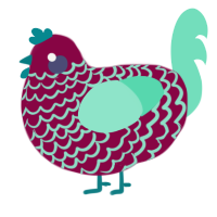A maroon and mint chicken with a lace pattern