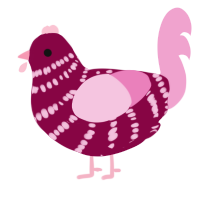 A maroon and pink chicken with a bar pattern
