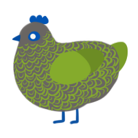 A grey and chartreuse chicken with a double-lace pattern