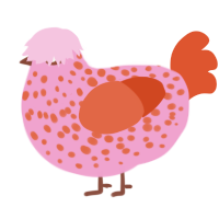 A pink and vermilion chicken with a speckle pattern
