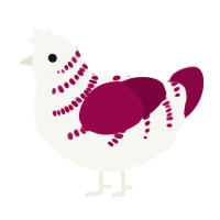 (unnamed), a white and maroon chicken with a half-bar pattern