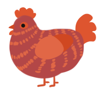 Site Time Birthday, a red and vermilion chicken with a bar pattern