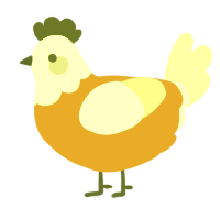 A ochre and lemon chicken with a head pattern