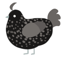 A sable and grey chicken with a speckle pattern