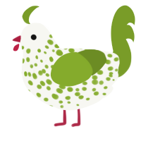 Daikon Jr, a white and chartreuse chicken with a speckle pattern