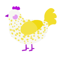A white and yellow chicken with a speckle pattern