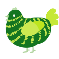 Guinn, a leaf and lime chicken with a bar pattern