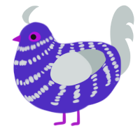 A indigo and silver chicken with a bar pattern