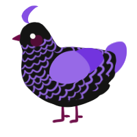 James, a black and blurple chicken with a lace pattern