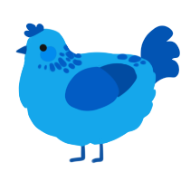 A sky and ultramarine chicken with a neck-speckle pattern