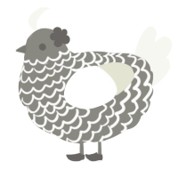 A ash and white chicken with a lace pattern