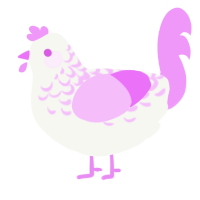 A white and lavender chicken with a half-lace pattern